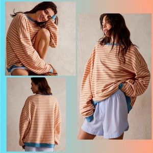 🧡💙FREE PEOPLE STRIPPED OVERSIZED CREW NECK SWEATSHIRT